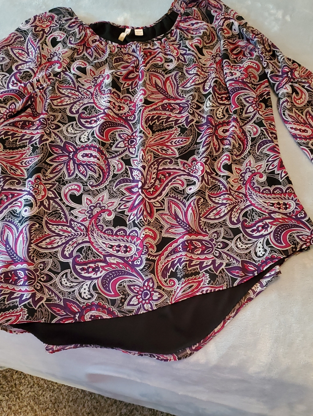 Cato Black Paisley Long Sleeve Blouse with Pink & Purple Accents